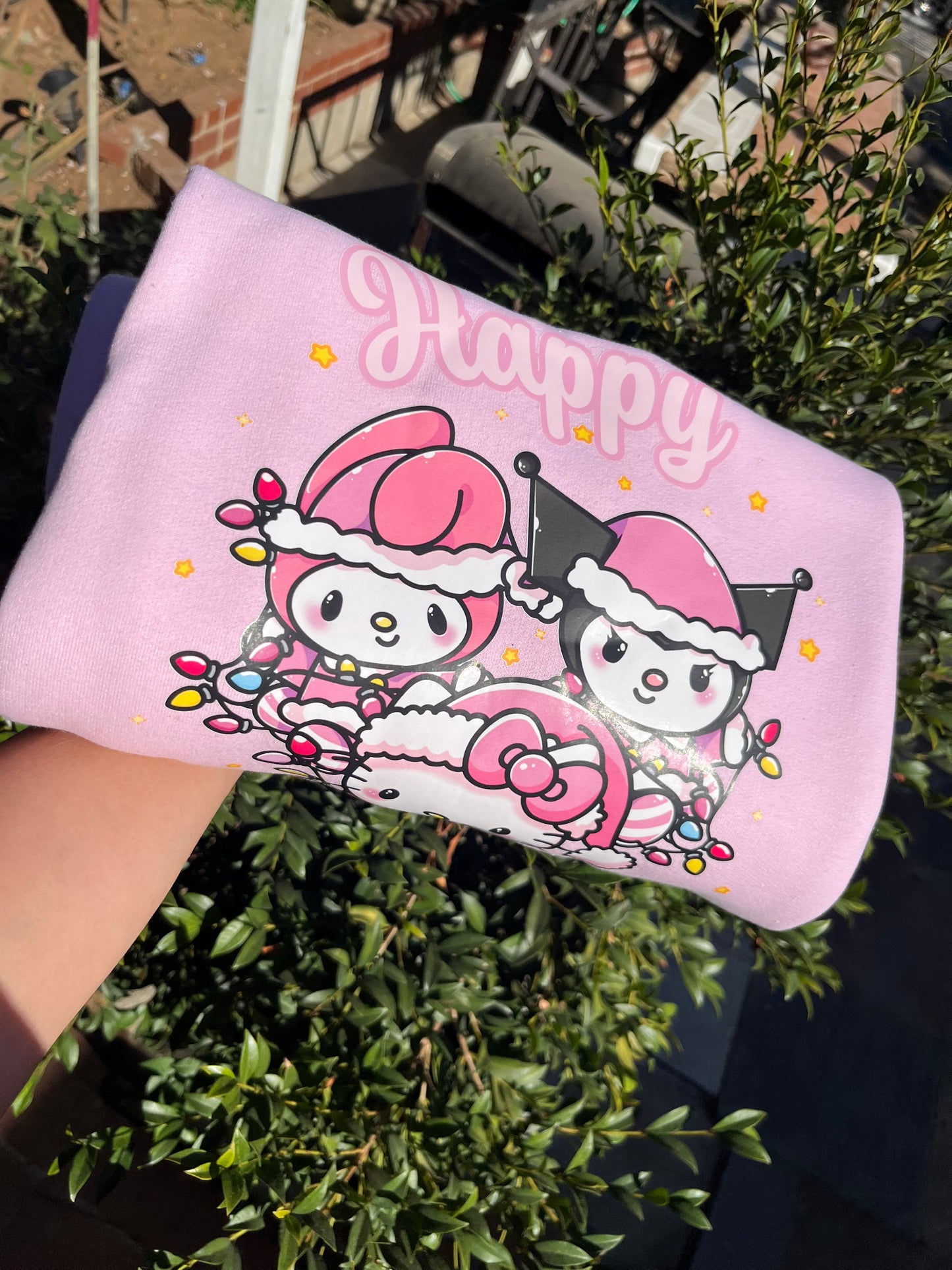 Pink Kitty Happy Holidays Crewneck