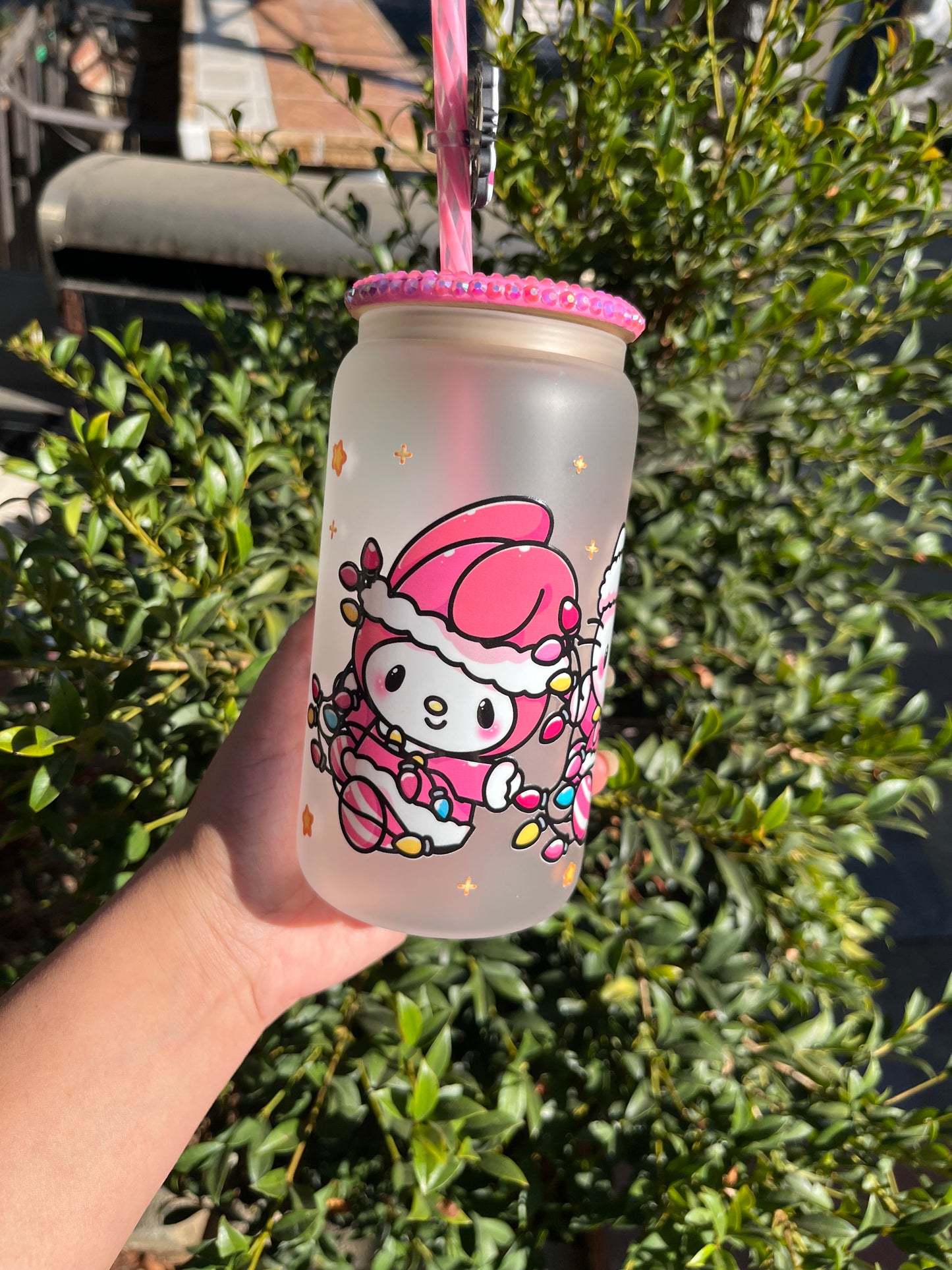 Christmas Kitty Glass Can