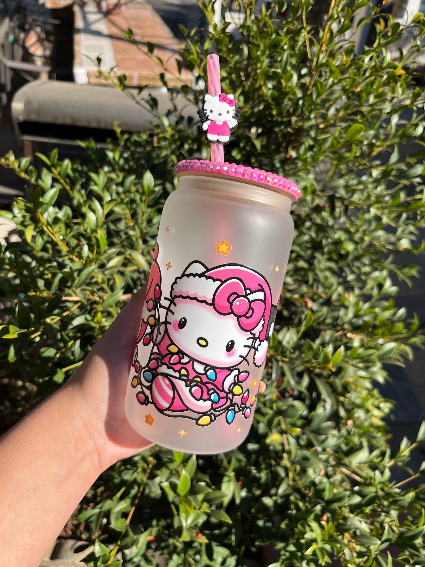 Christmas Kitty Glass Can