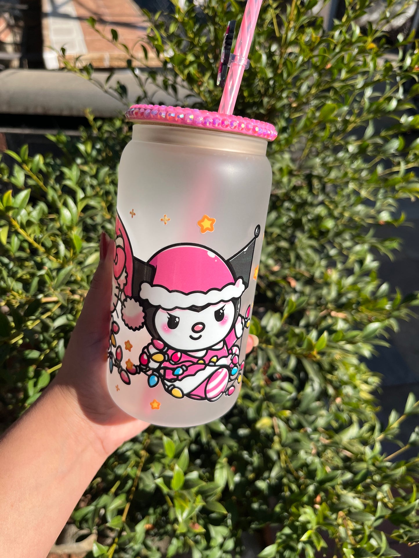 Christmas Kitty Glass Can