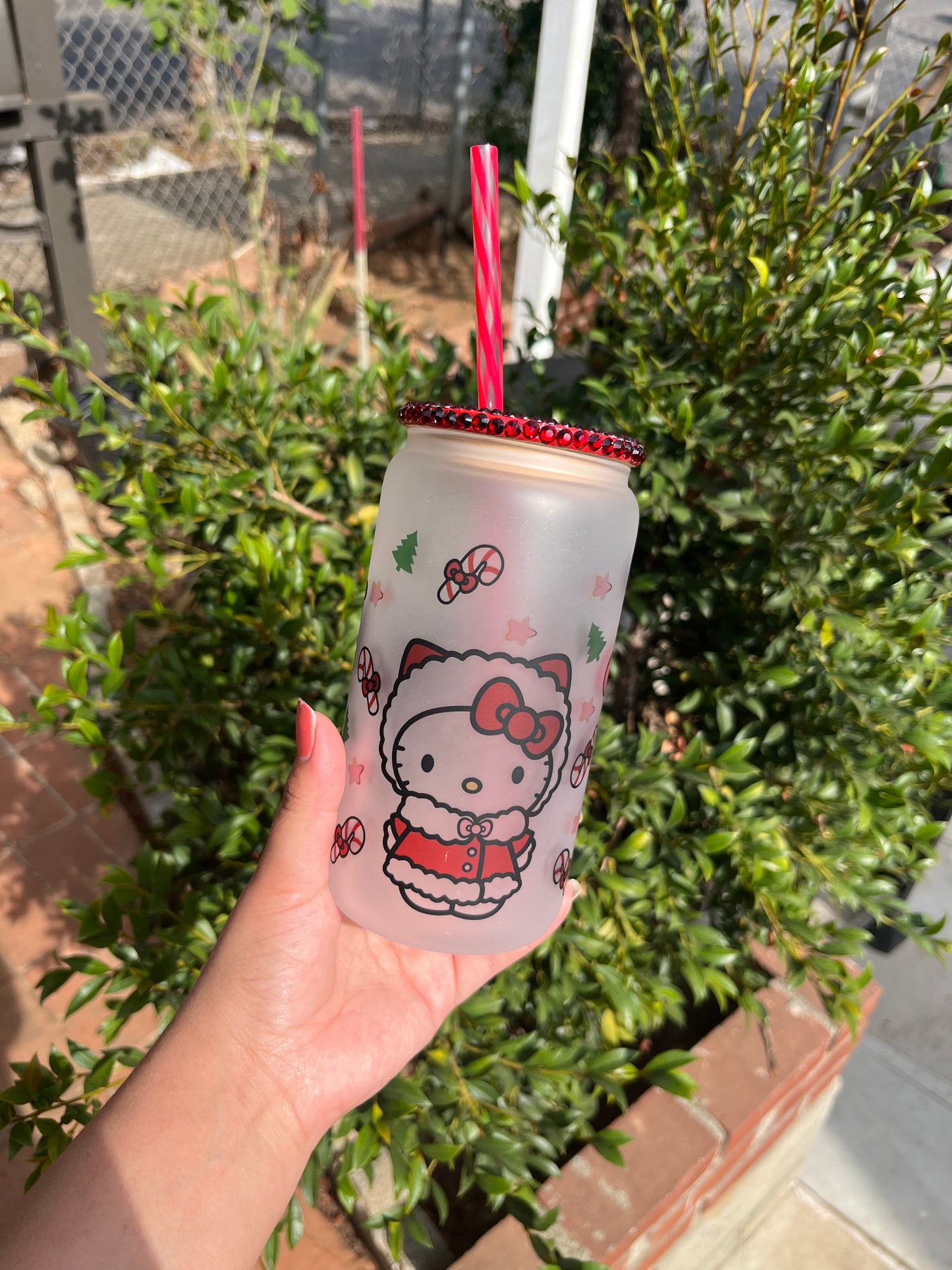 Kitty Christmas Glass Can