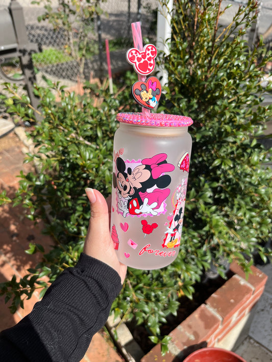 Minnie and Mickey  Glass Can