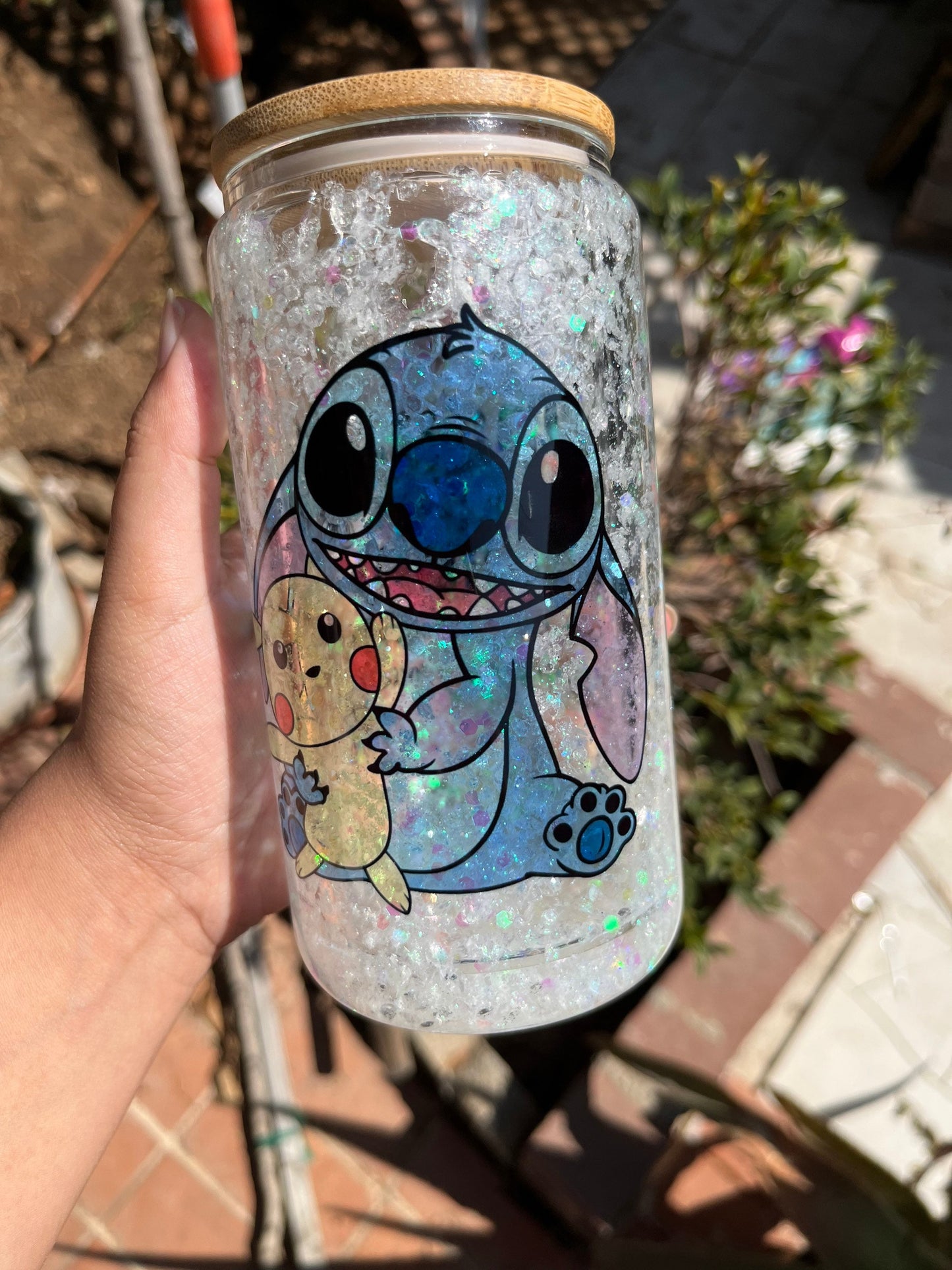 Stitch snowglobe glass can