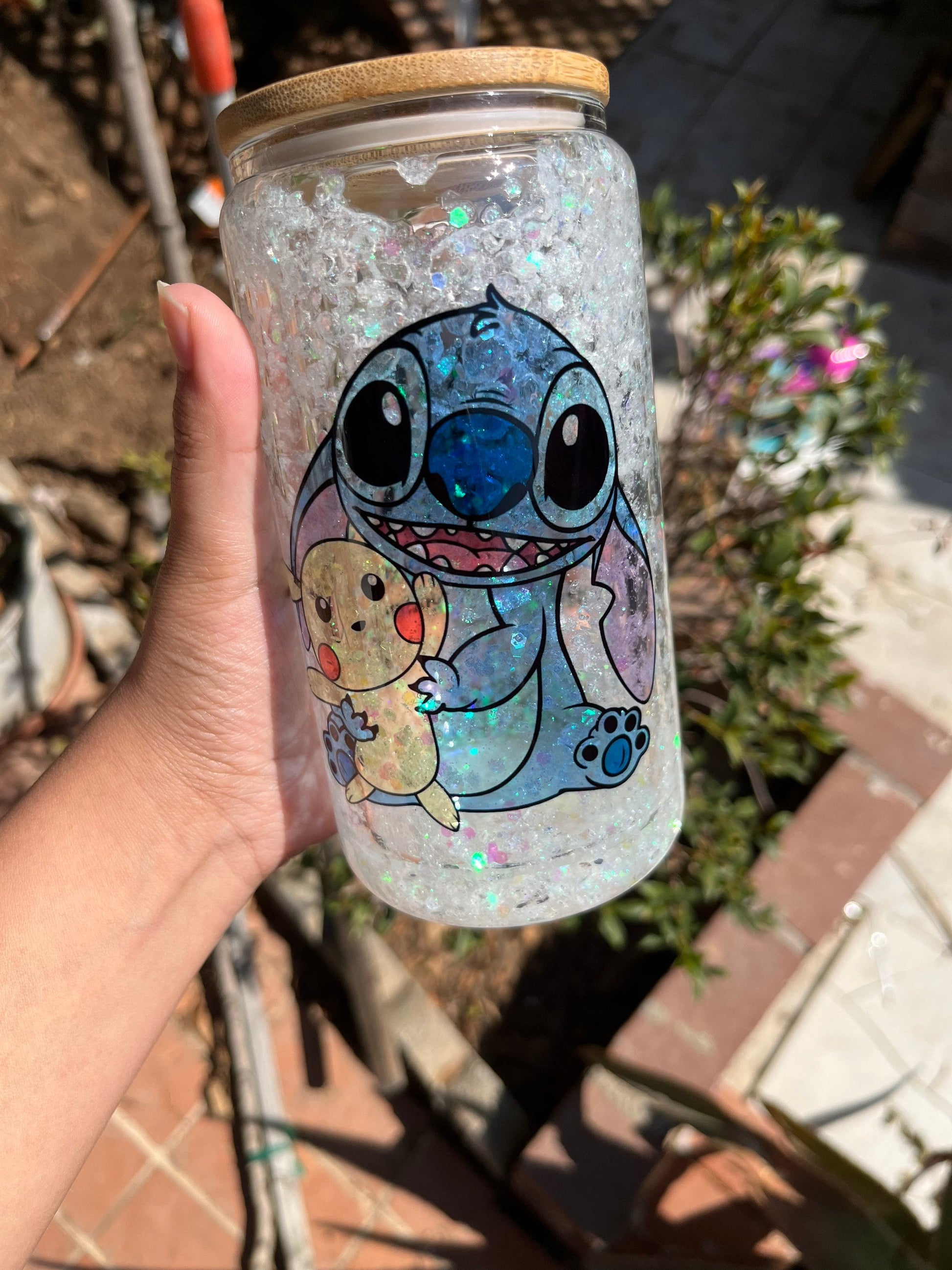 Stitch snowglobe glass can