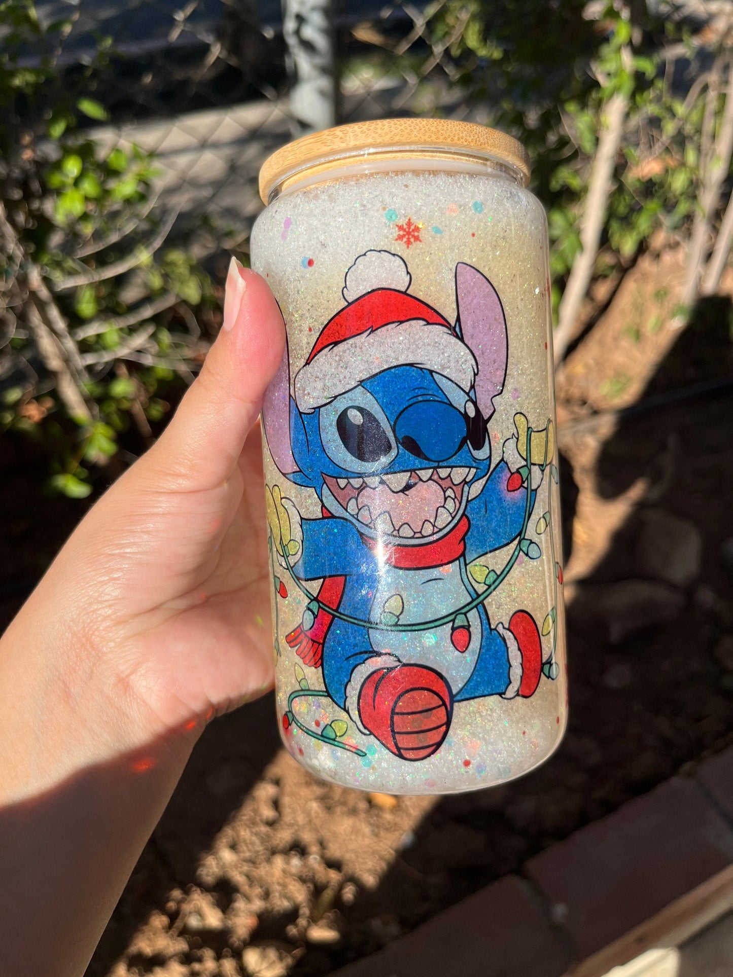 Stitch Christmas Glass Can