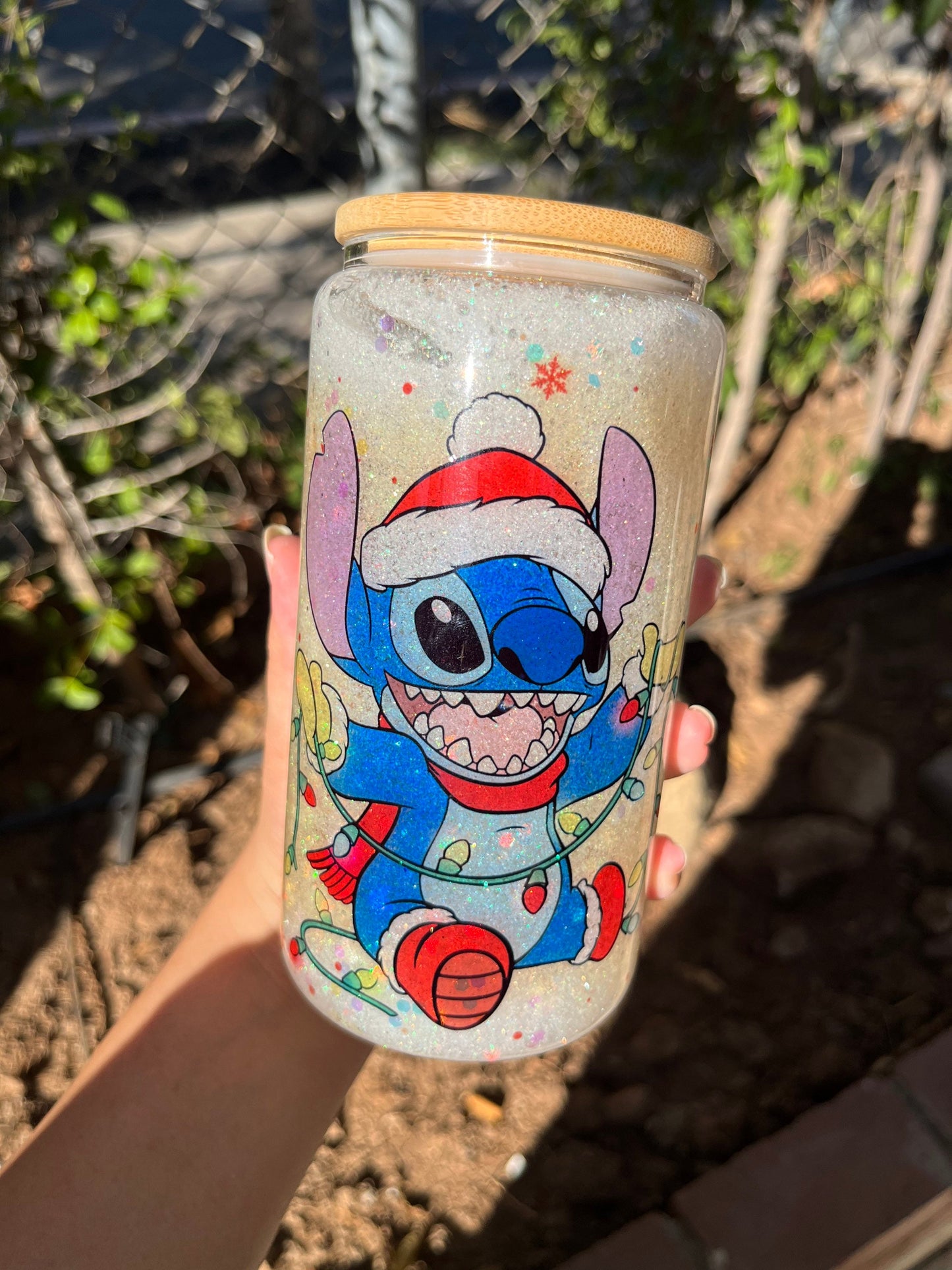 Stitch Christmas Glass Can