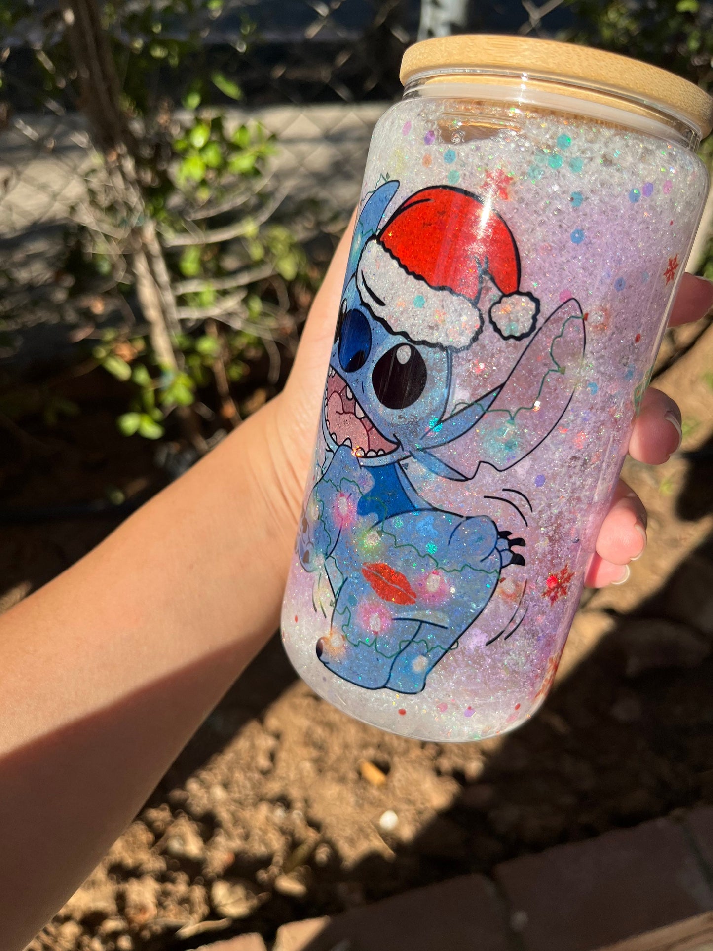 Stitch Christmas Glass Can