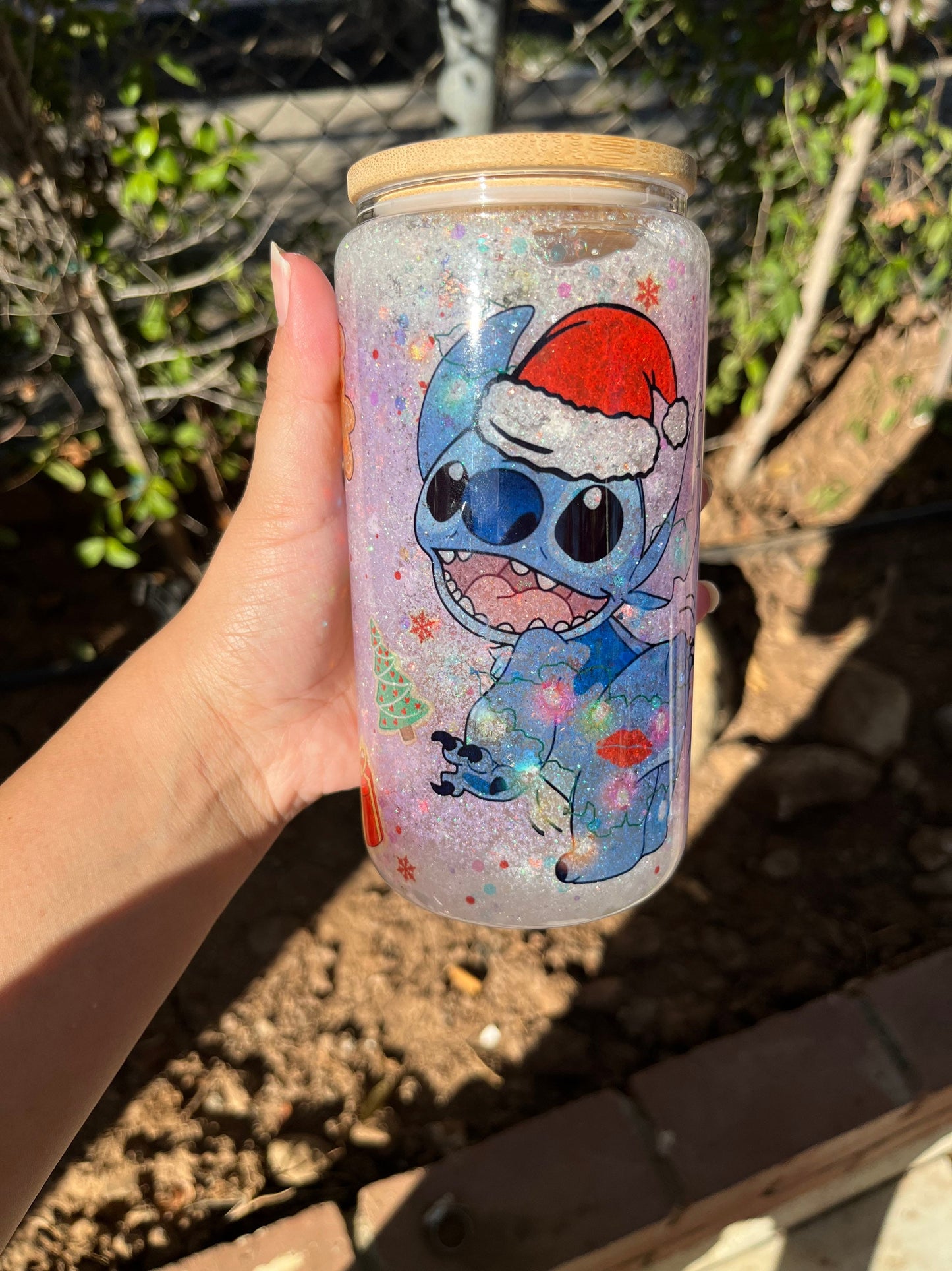 Stitch Christmas Glass Can