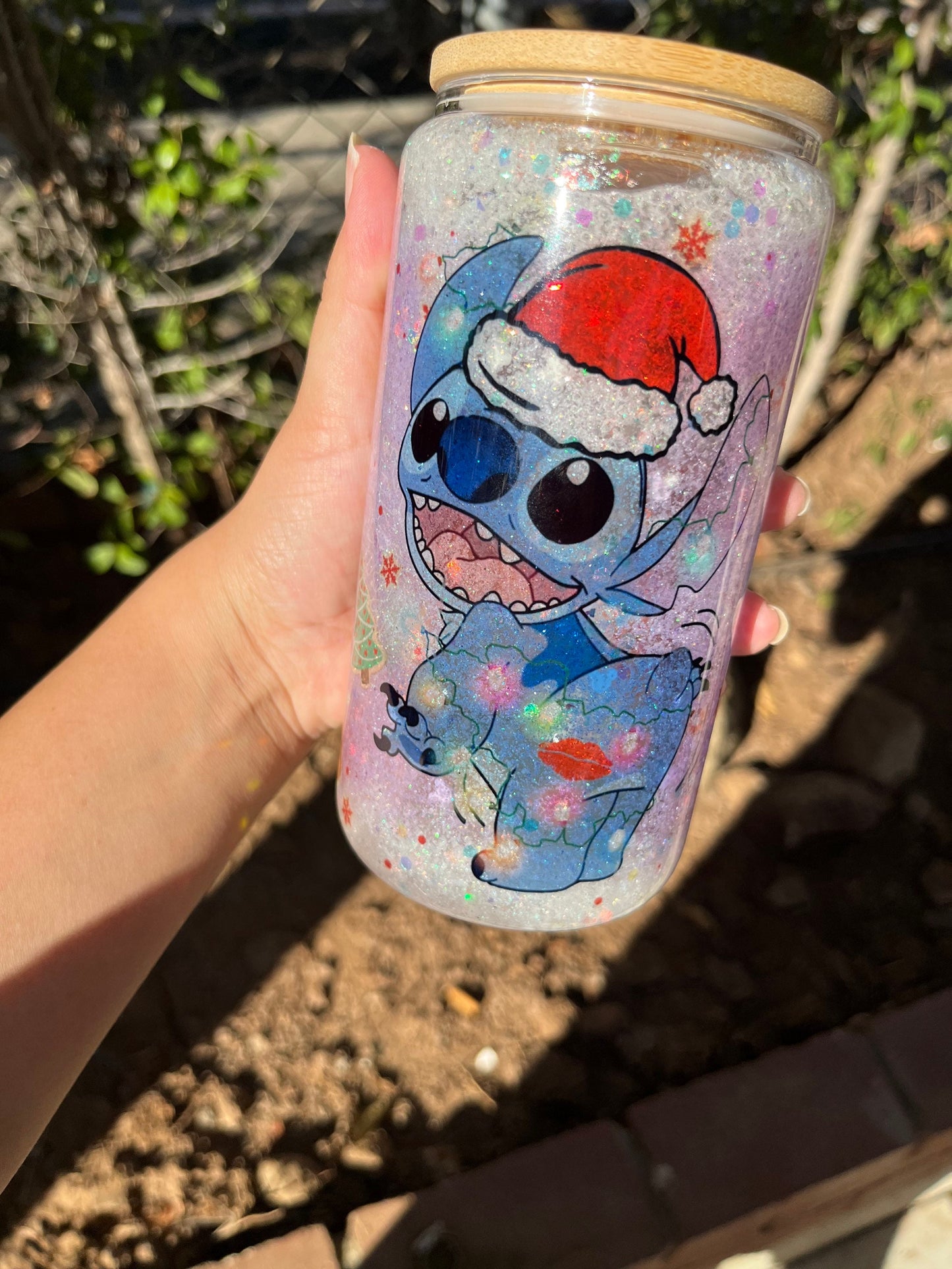 Stitch Christmas Glass Can