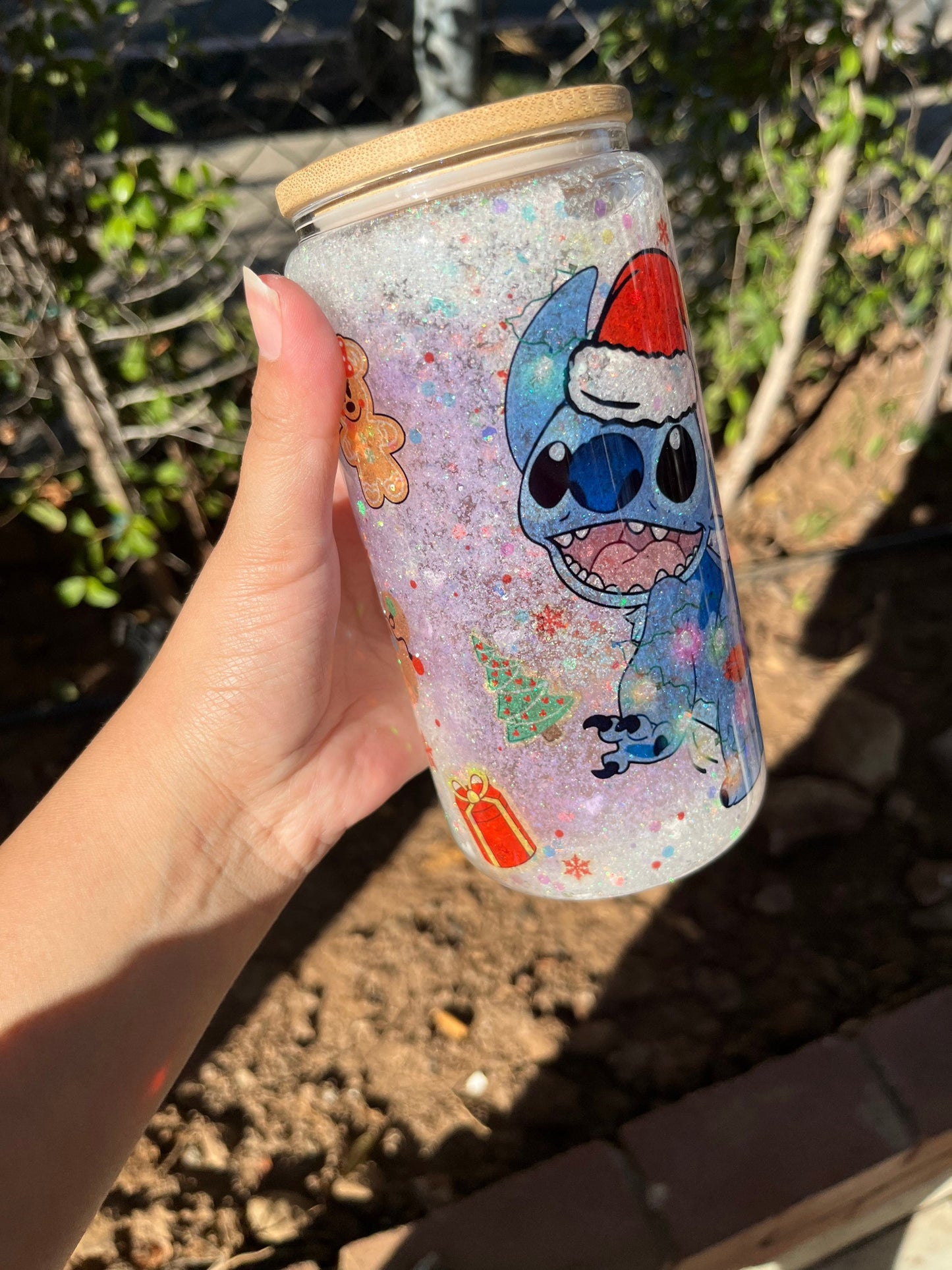 Stitch Christmas Glass Can