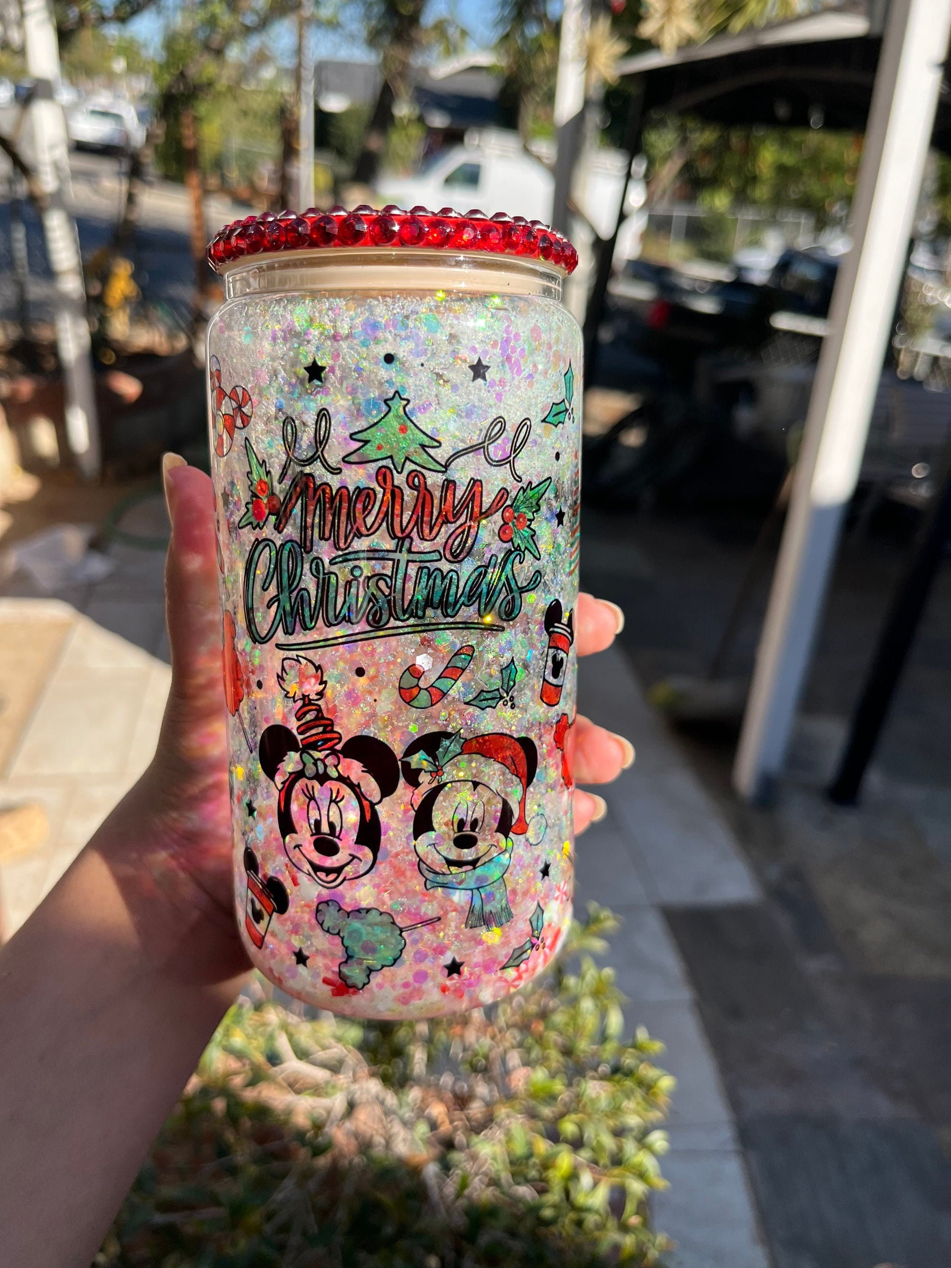 Mickey Mouse Christmas Glass Can