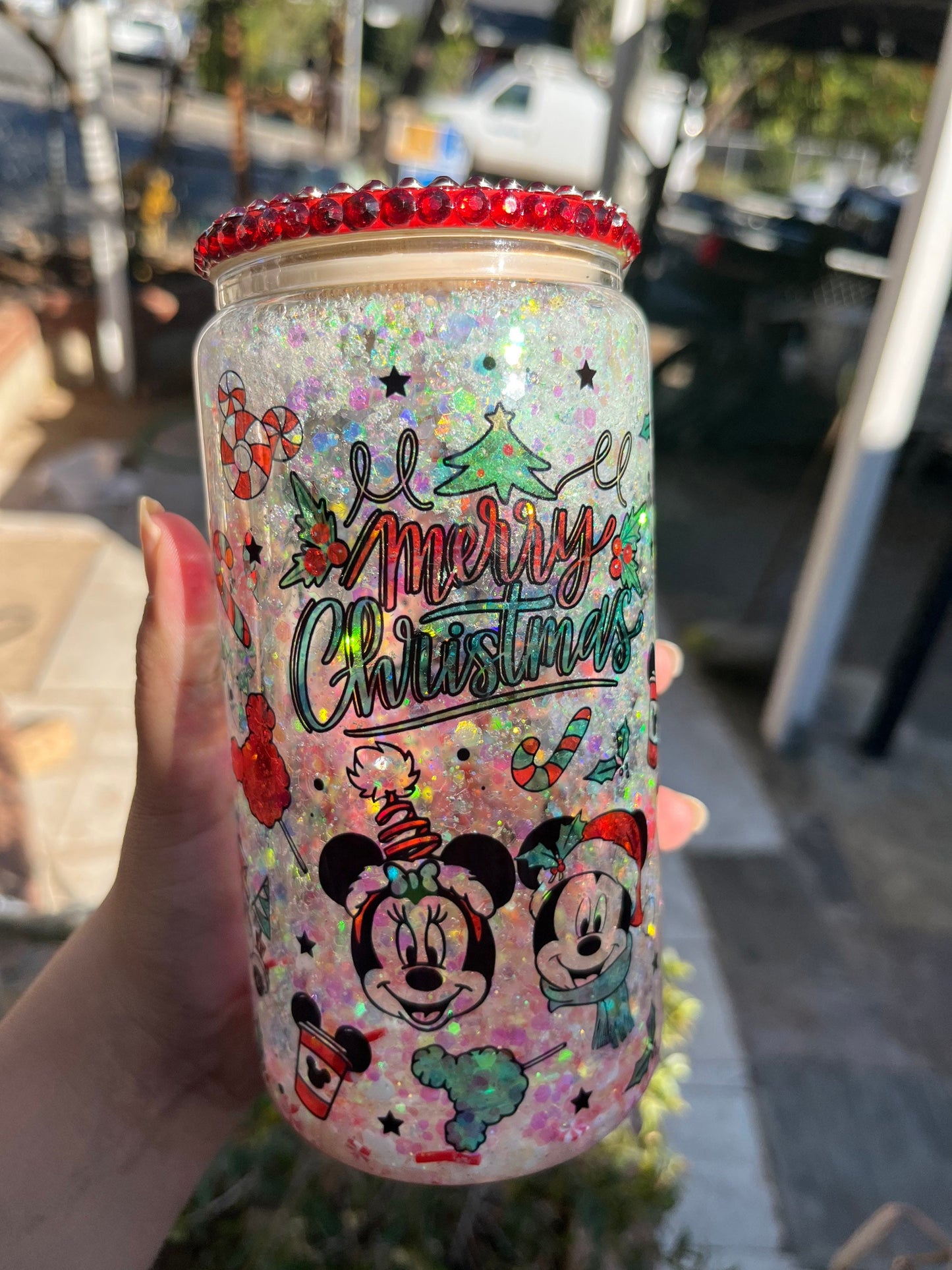 Mickey Mouse Christmas Glass Can