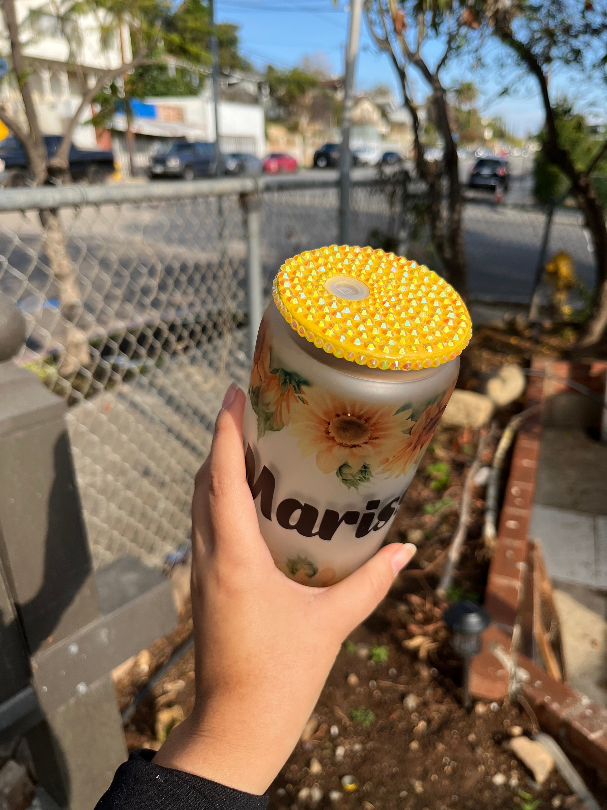 Sunflower Glass Can