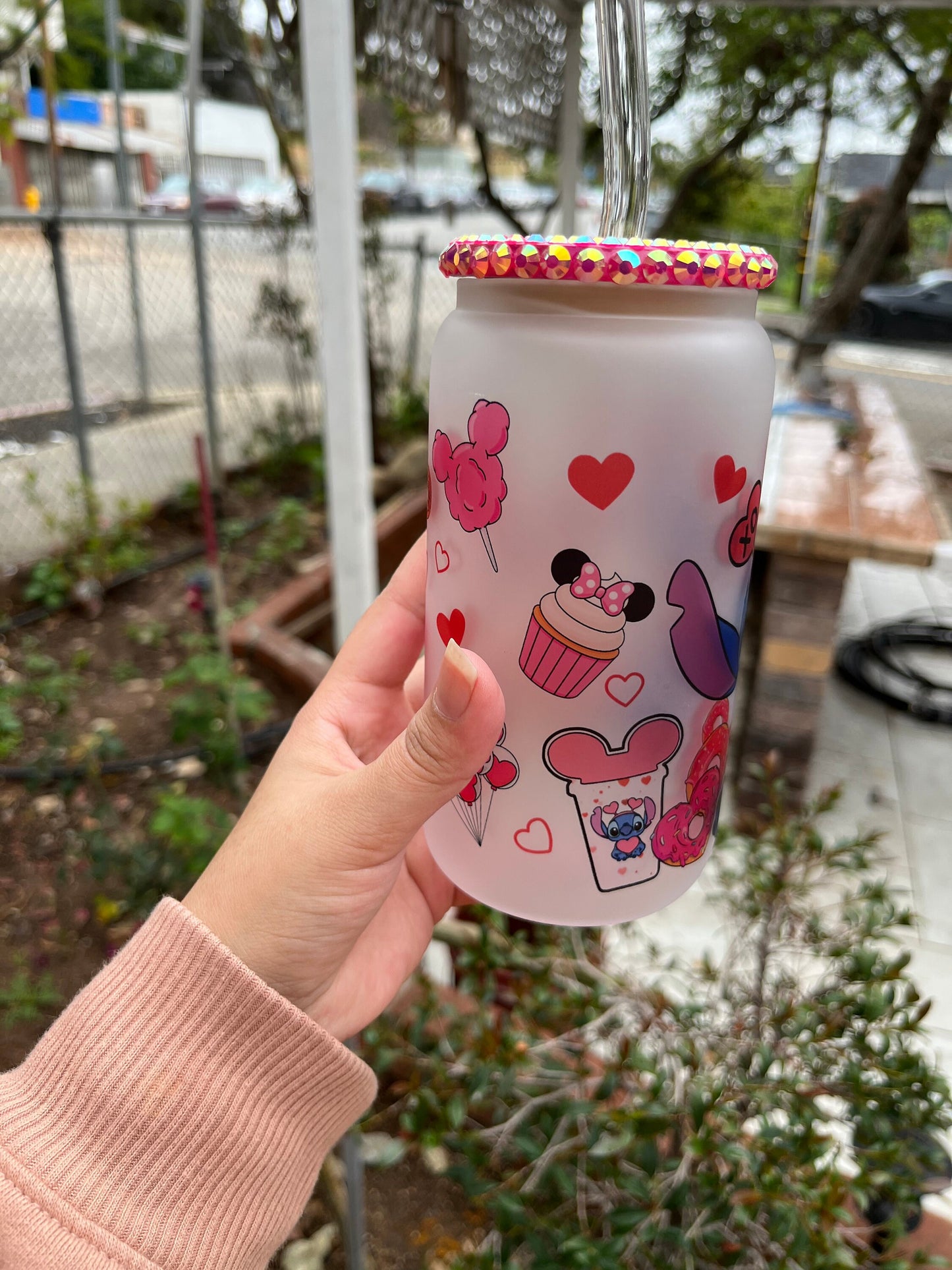 Valentine’s Day Stitch Glass Can