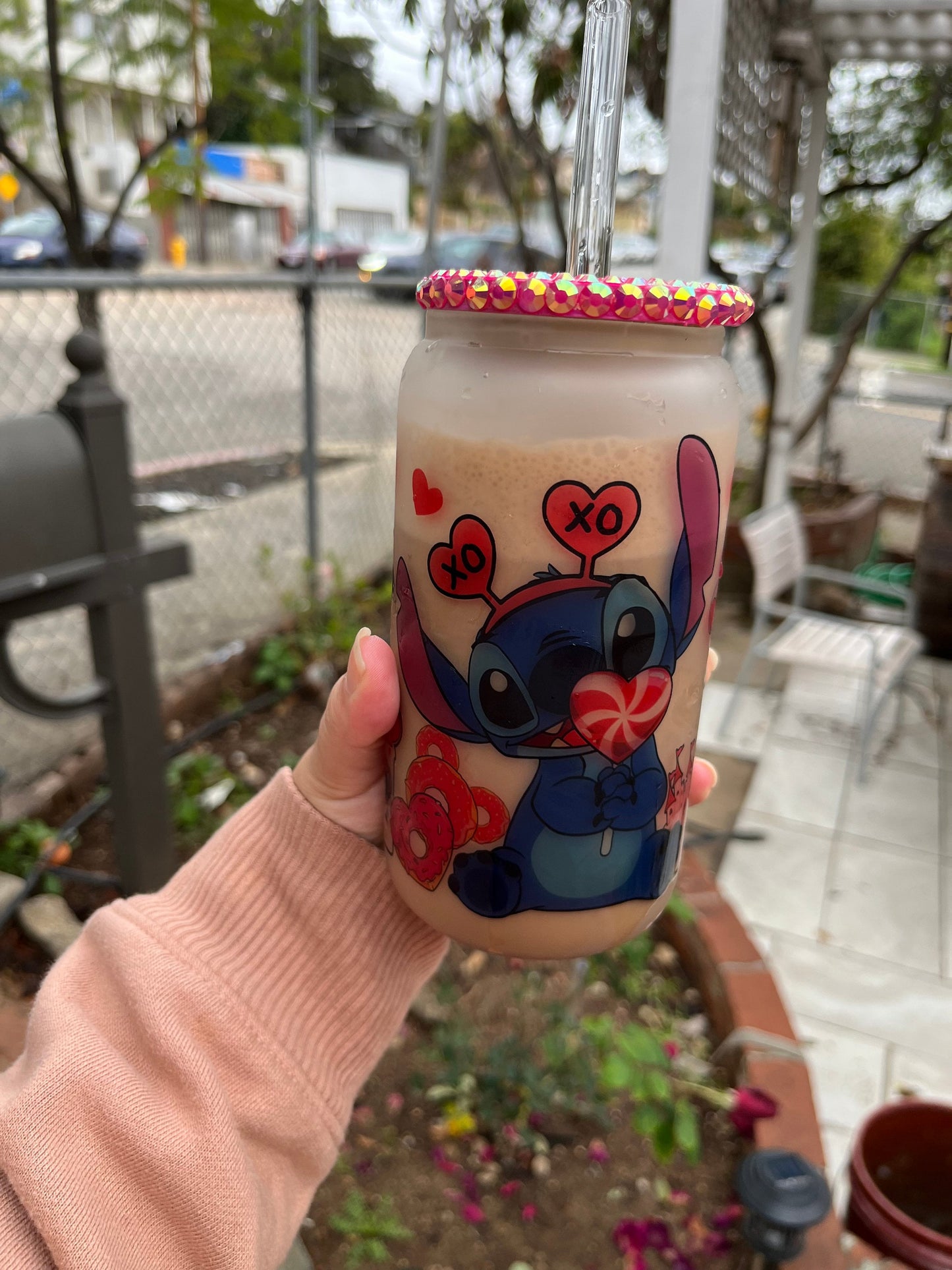 Valentine’s Day Stitch Glass Can