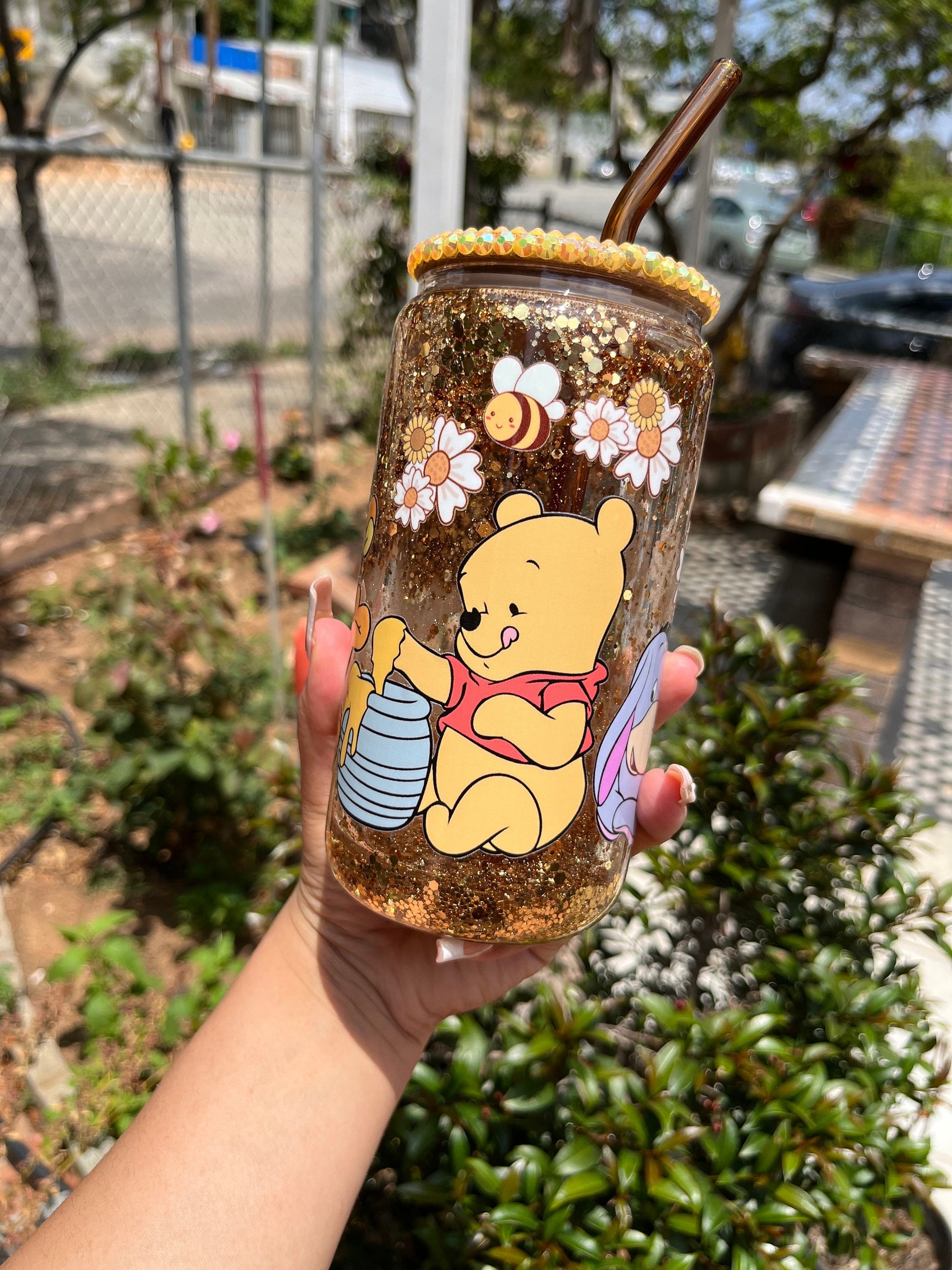 Winnie the Pooh Glass Can| Winnie the Pooh snowglobe glass can