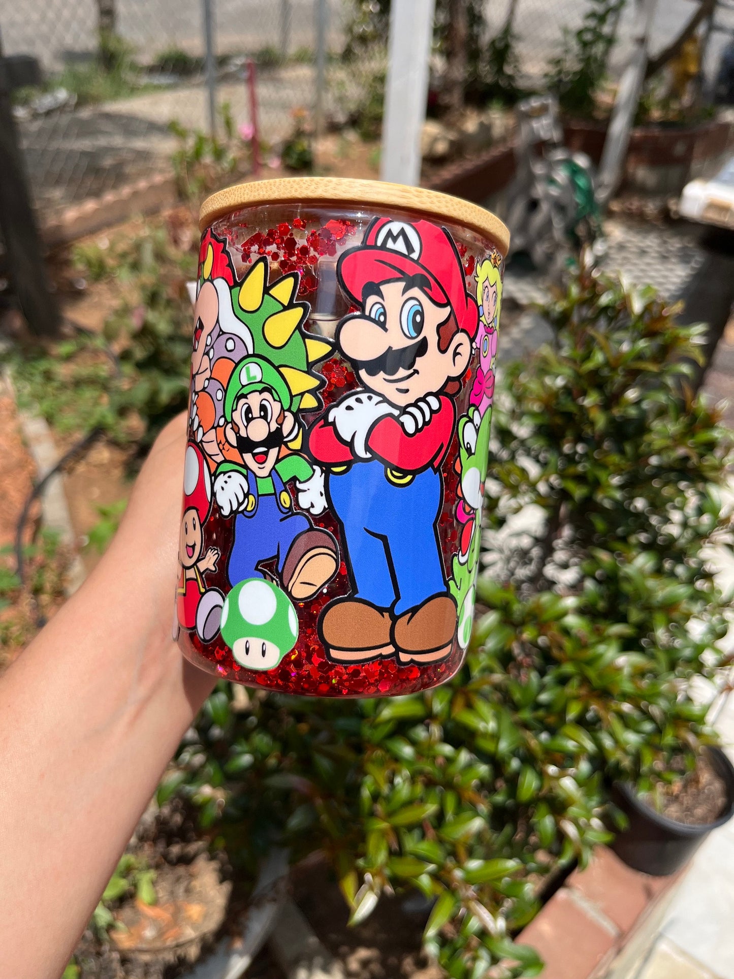 Super Mario Glass Mug| Super Mario snowglobe Mug