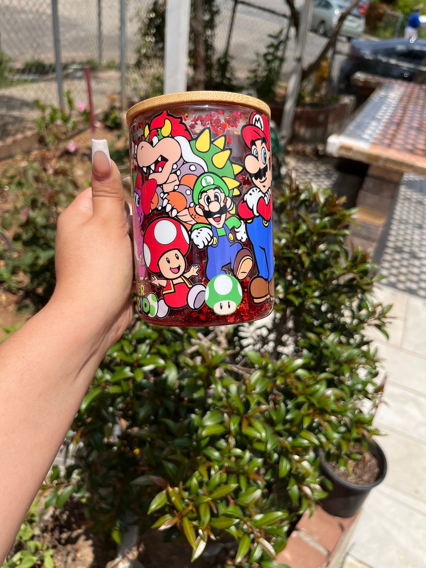 Super Mario Glass Mug| Super Mario snowglobe Mug