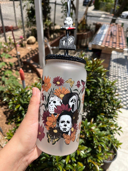 Horror Movie Floral Glass Can