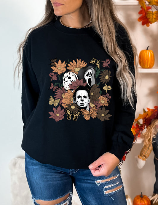 Horror Movie Floral Crewneck