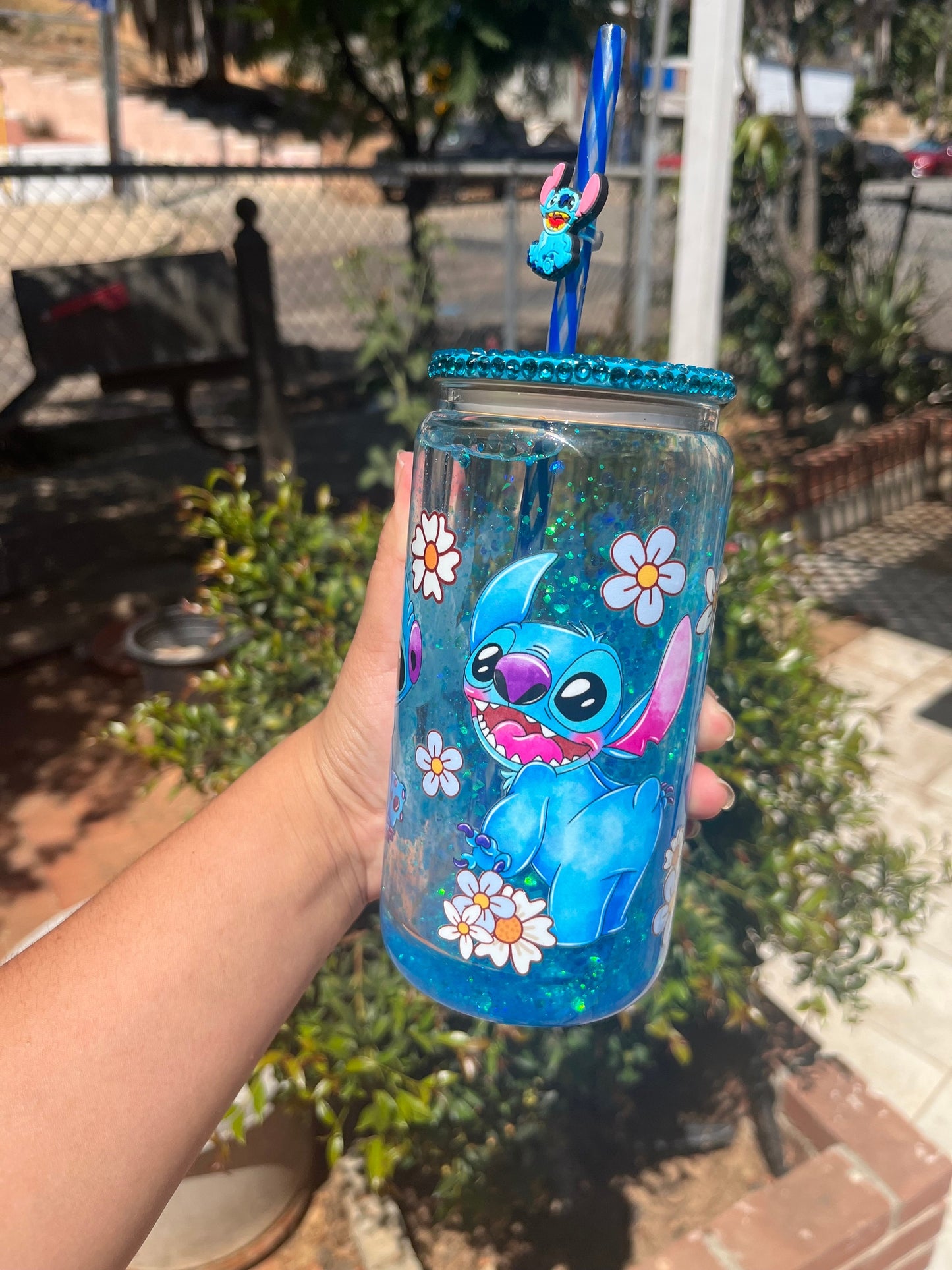 Stitch Glass Can| Stitch Snowglobe Glass Can