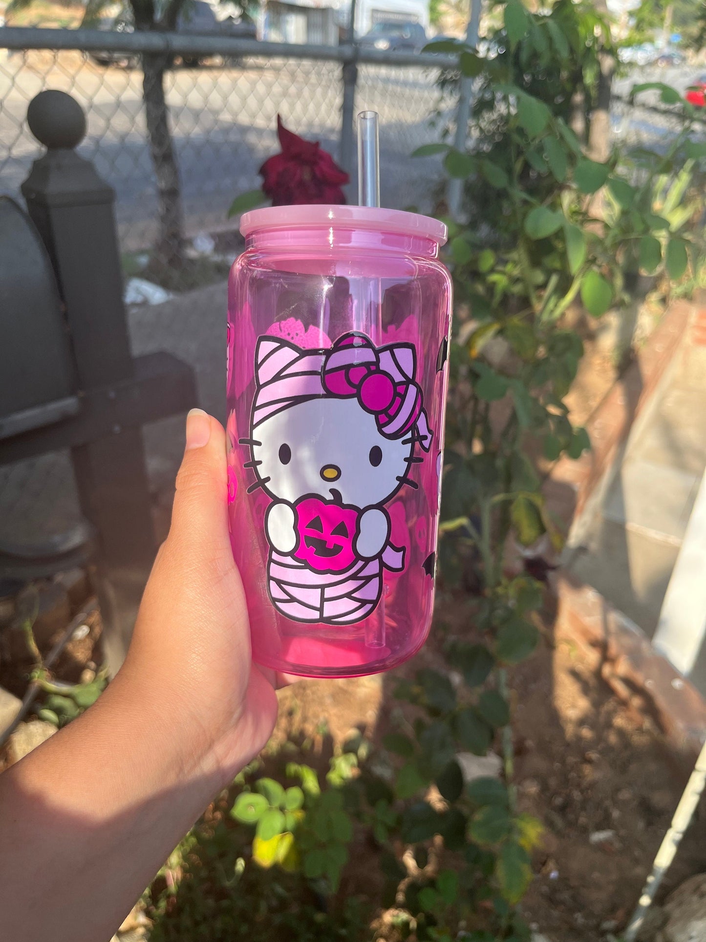 Pink Kitty Mummy Glass Can