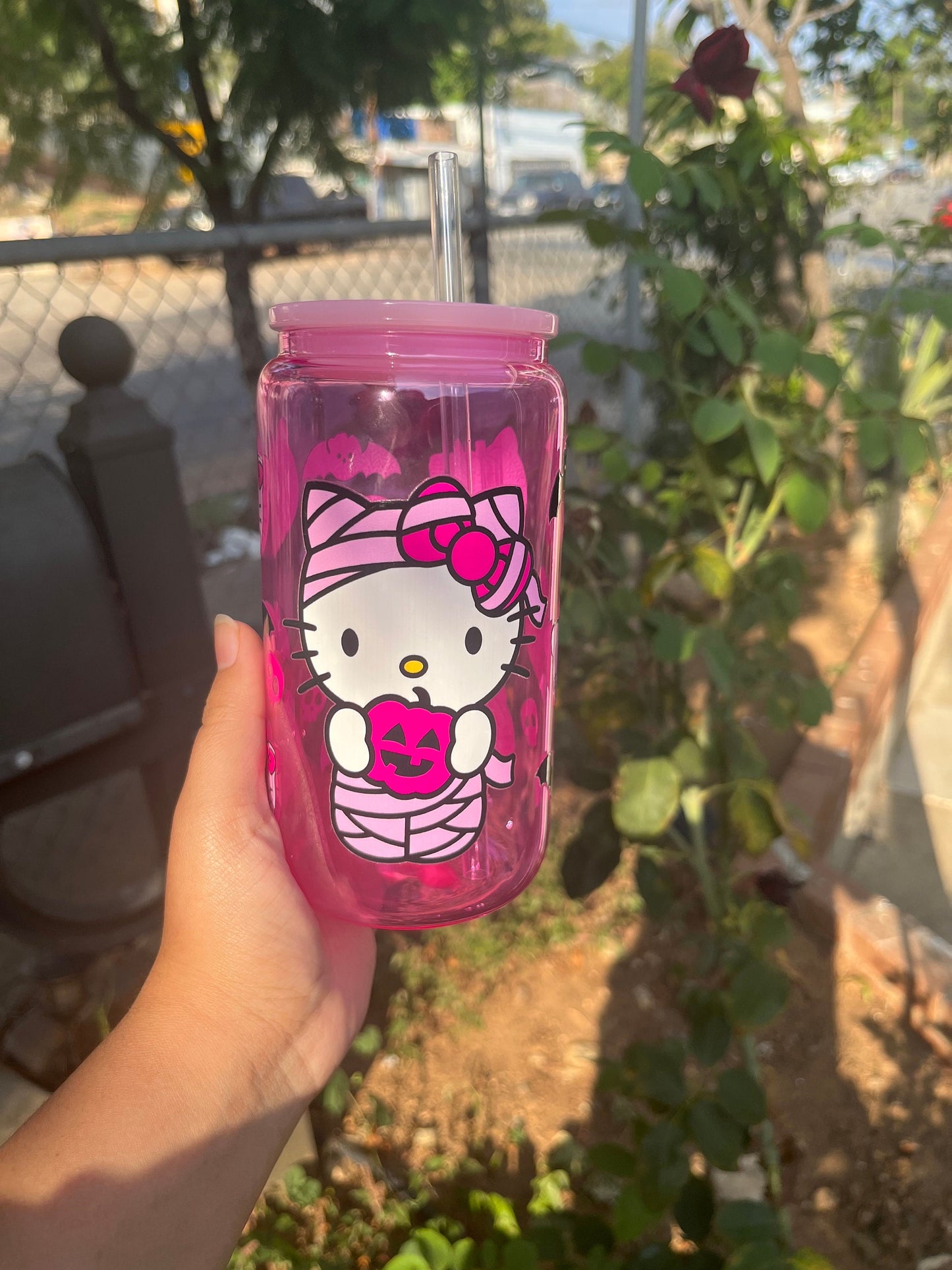 Pink Kitty Mummy Glass Can