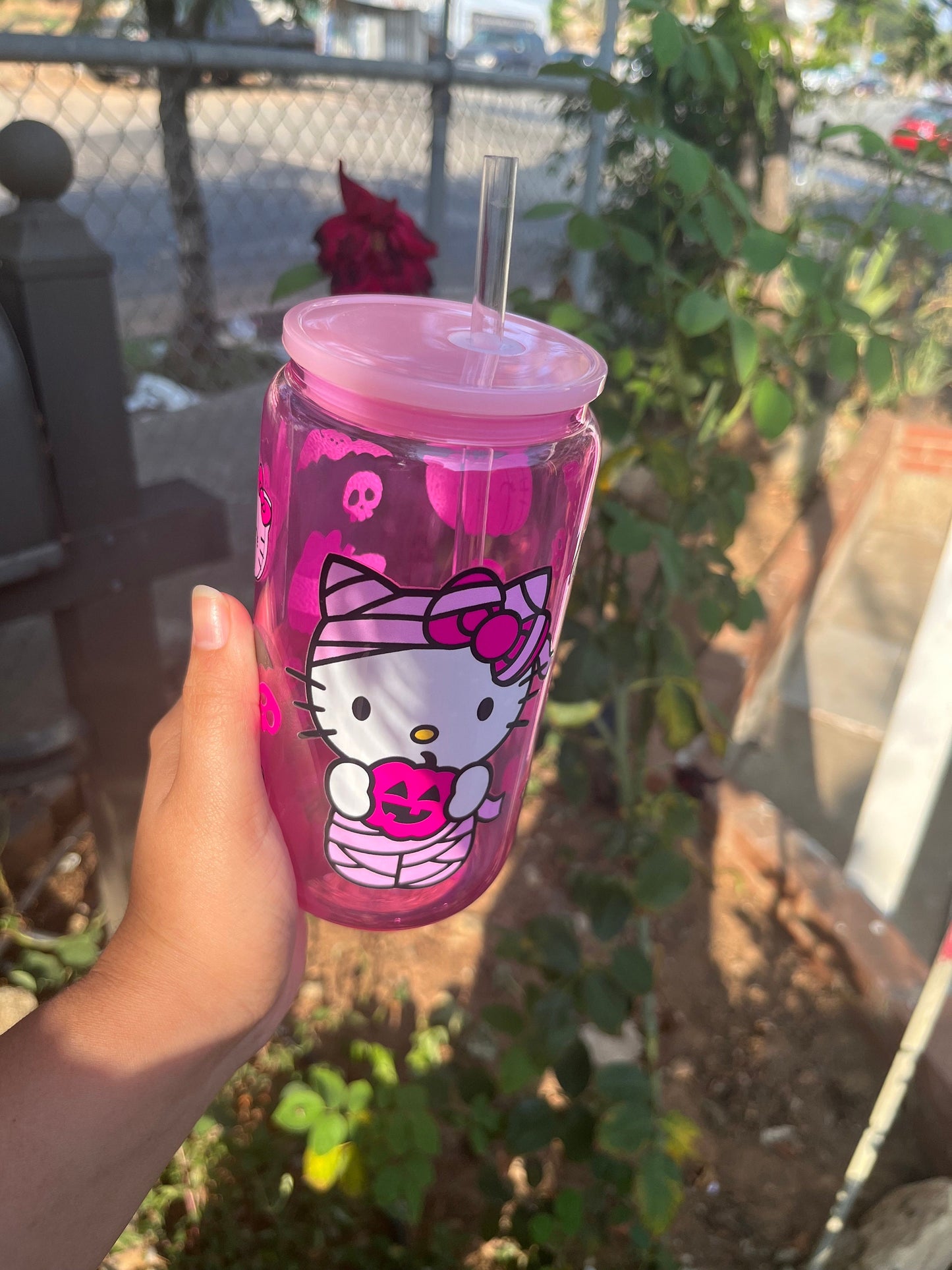 Pink Kitty Mummy Glass Can