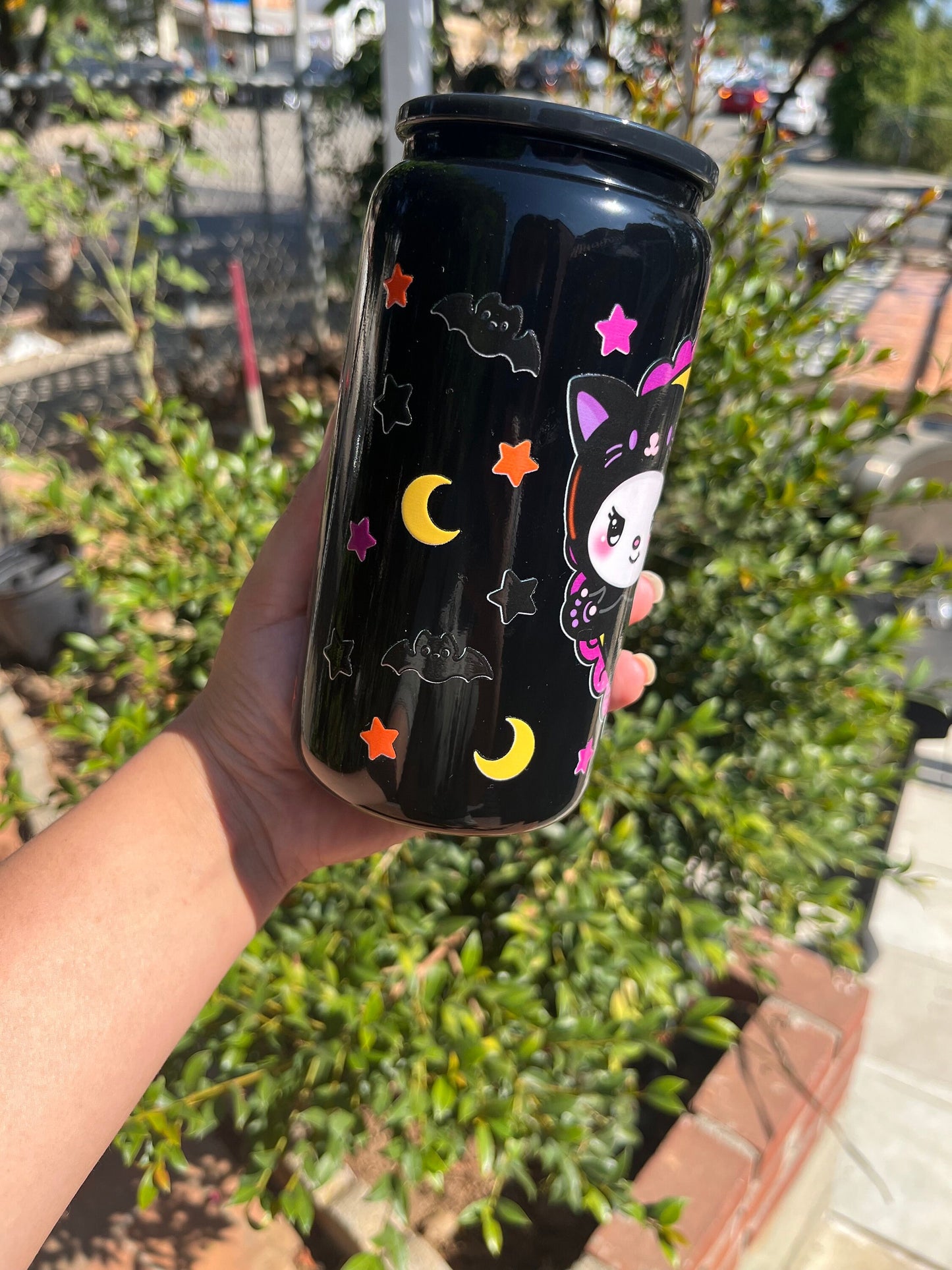 Halloween Kitty Black Glass Can| Kawaii Kitty