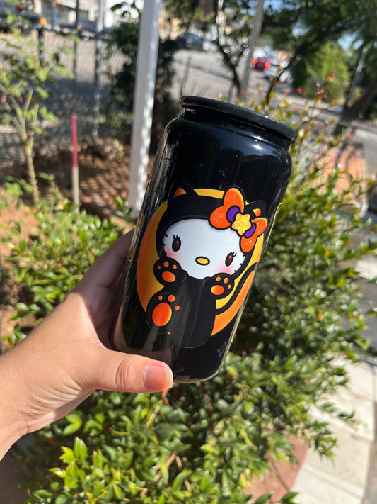 Halloween Kitty Black Glass Can| Kawaii Kitty