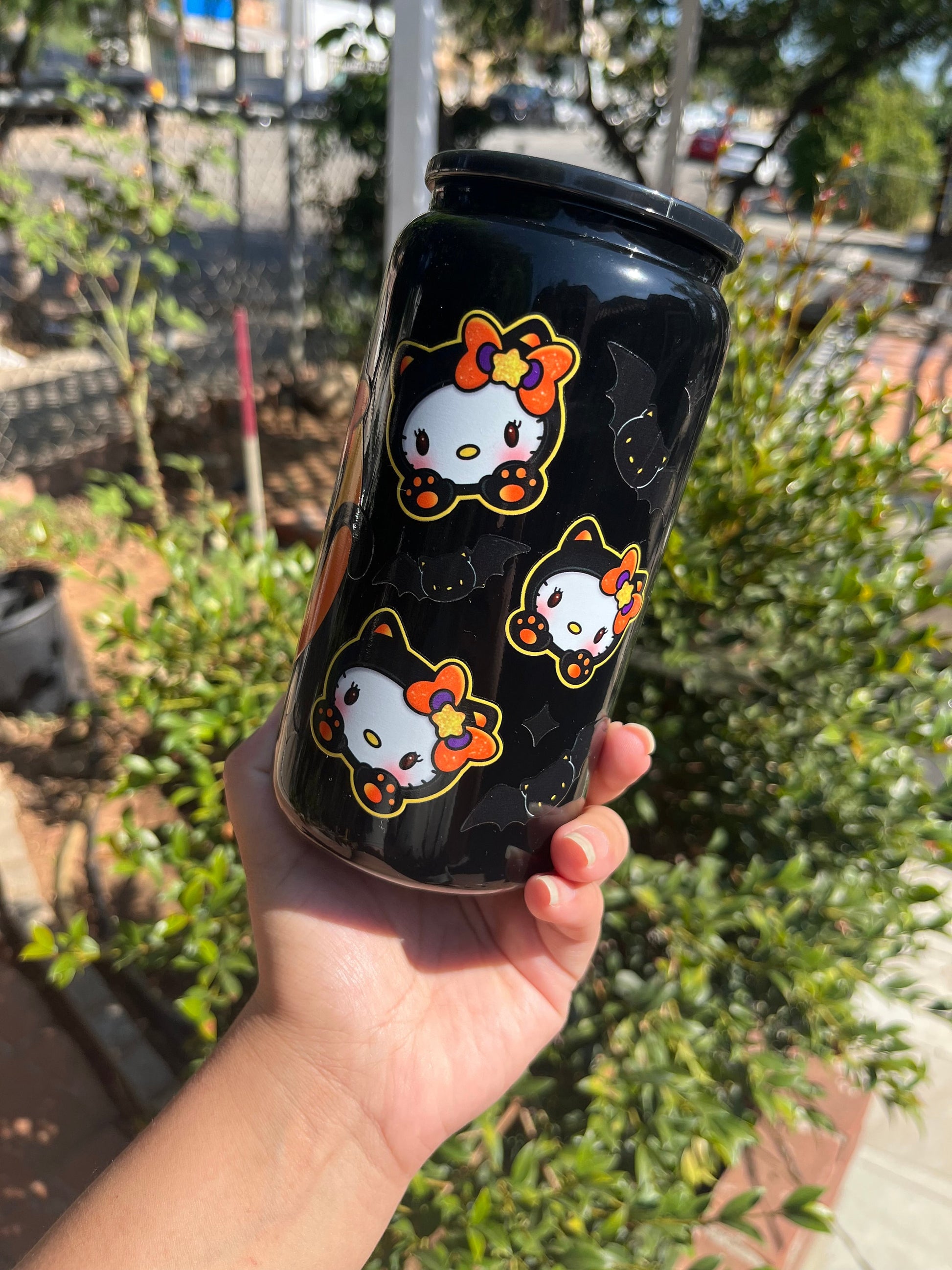 Halloween Kitty Black Glass Can| Kawaii Kitty