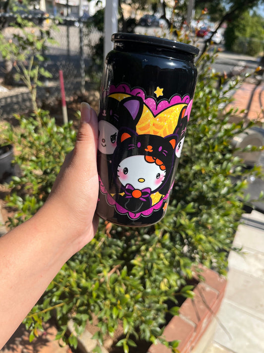 Halloween Kitty Black Glass Can| Kawaii Kitty